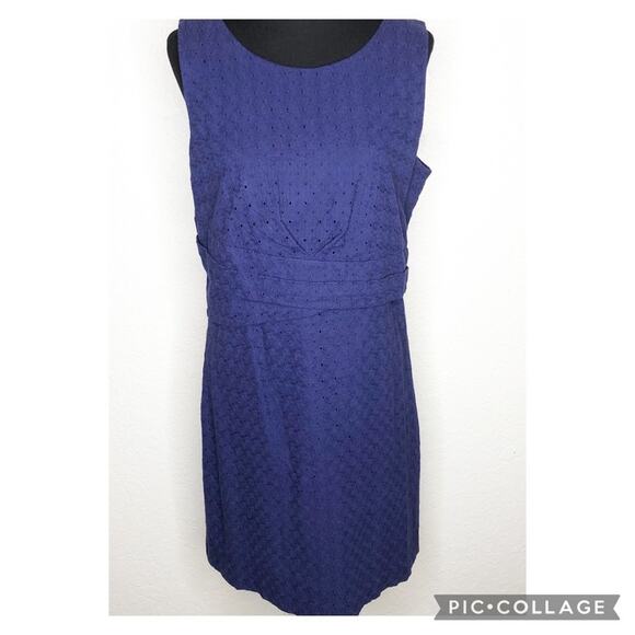 Garnet Hill navy blue floral eyelet sleeveless sheath dress size 14 - Picture 1 of 13